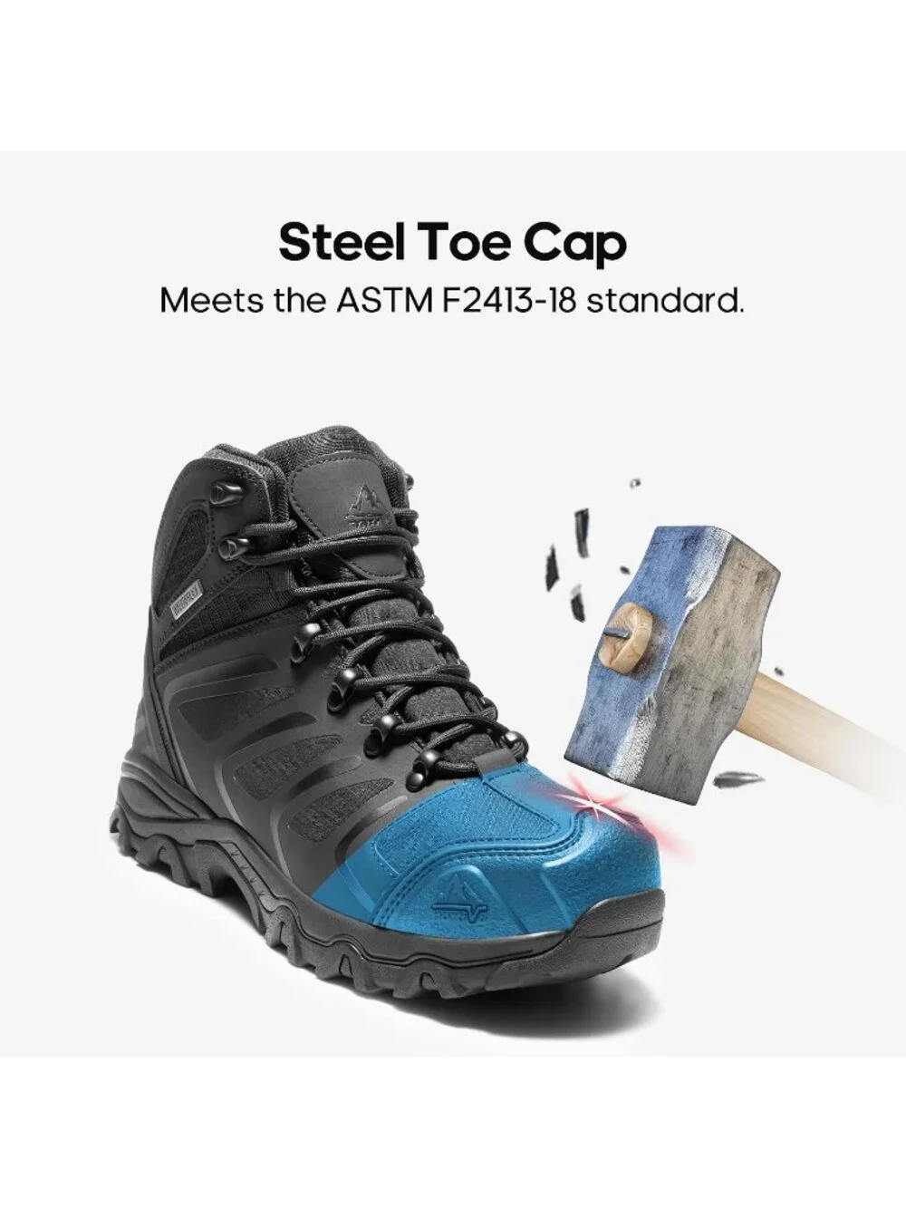 Men's Black Waterproof Shoes Casual Mid Top Steel Toe Non Slip Hiking Boots